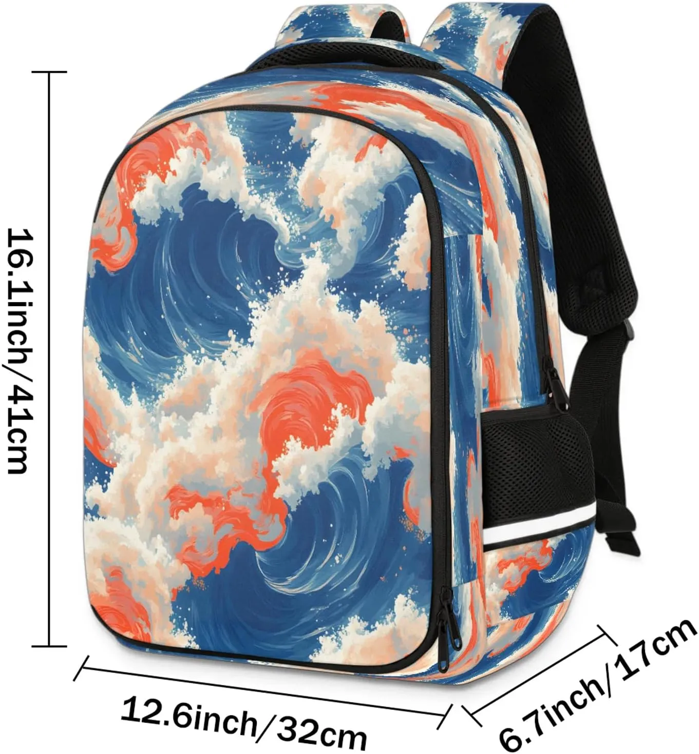 Fish Waves Travel Backpack Waterproof Laptop Shoulder Bag with Adjustable Strap Casual Hiking Gym Travel Daypack