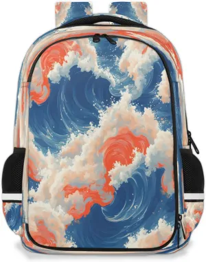 Fish Waves Travel Backpack Waterproof Laptop Shoulder Bag with Adjustable Strap Casual Hiking Gym Travel Daypack