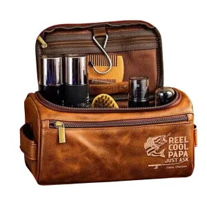 Fishing Dad Leather Toiletry Bag - Personalized Gifts For Dad Shaving Dopp Kit With Name Ideal Gift For Husband, Dad, Grandpa, Boyfriend For Anniversary, Birthday & Fathers Day Gifts For Fishing Lover