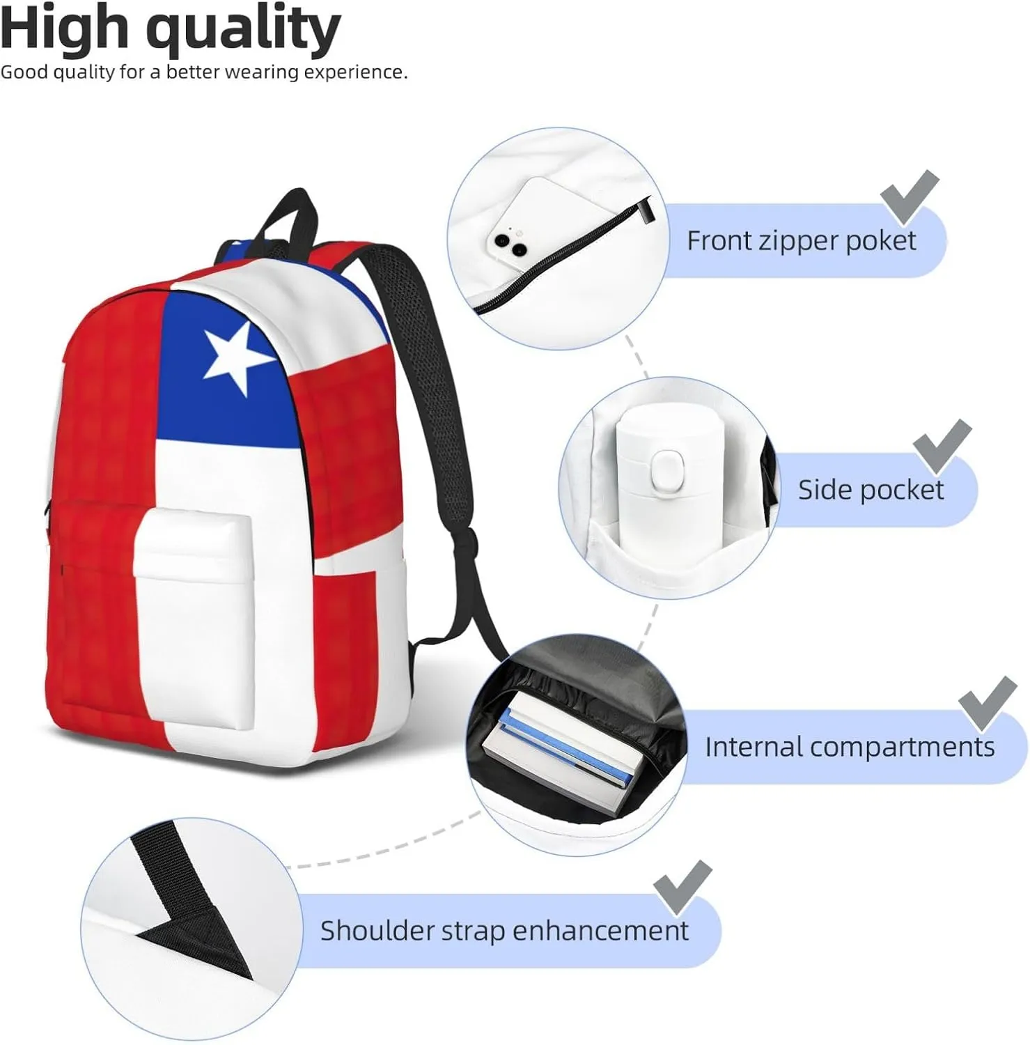 Flag of Chile print Backpack Travel Backpacks for Women Men College Backpack Computer Bag for Travel
