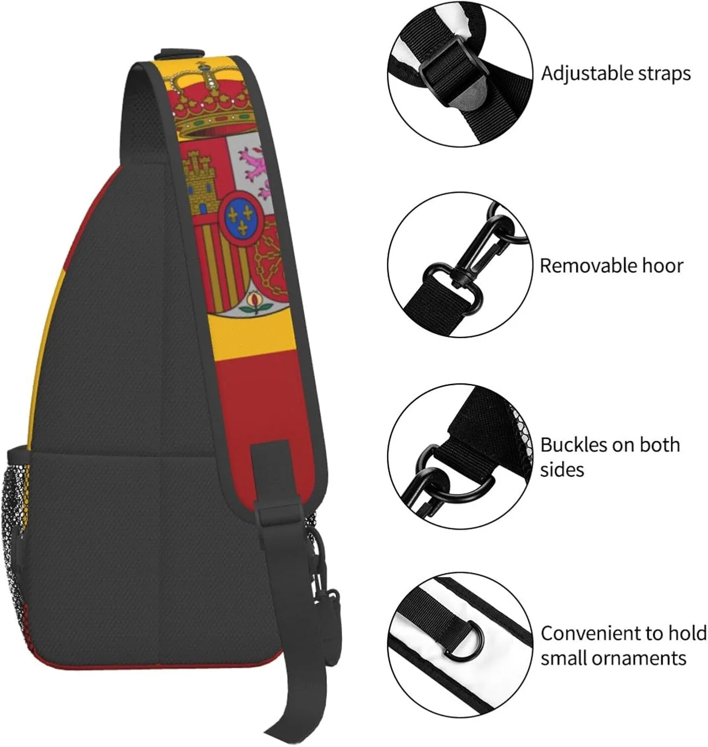 Flag of spain Sling Bag for Men Women Adjustable Shoulder Sling Backpack Lightweight Chest Crossbody Bags for Travel Hiking Daypack Fanny Pack