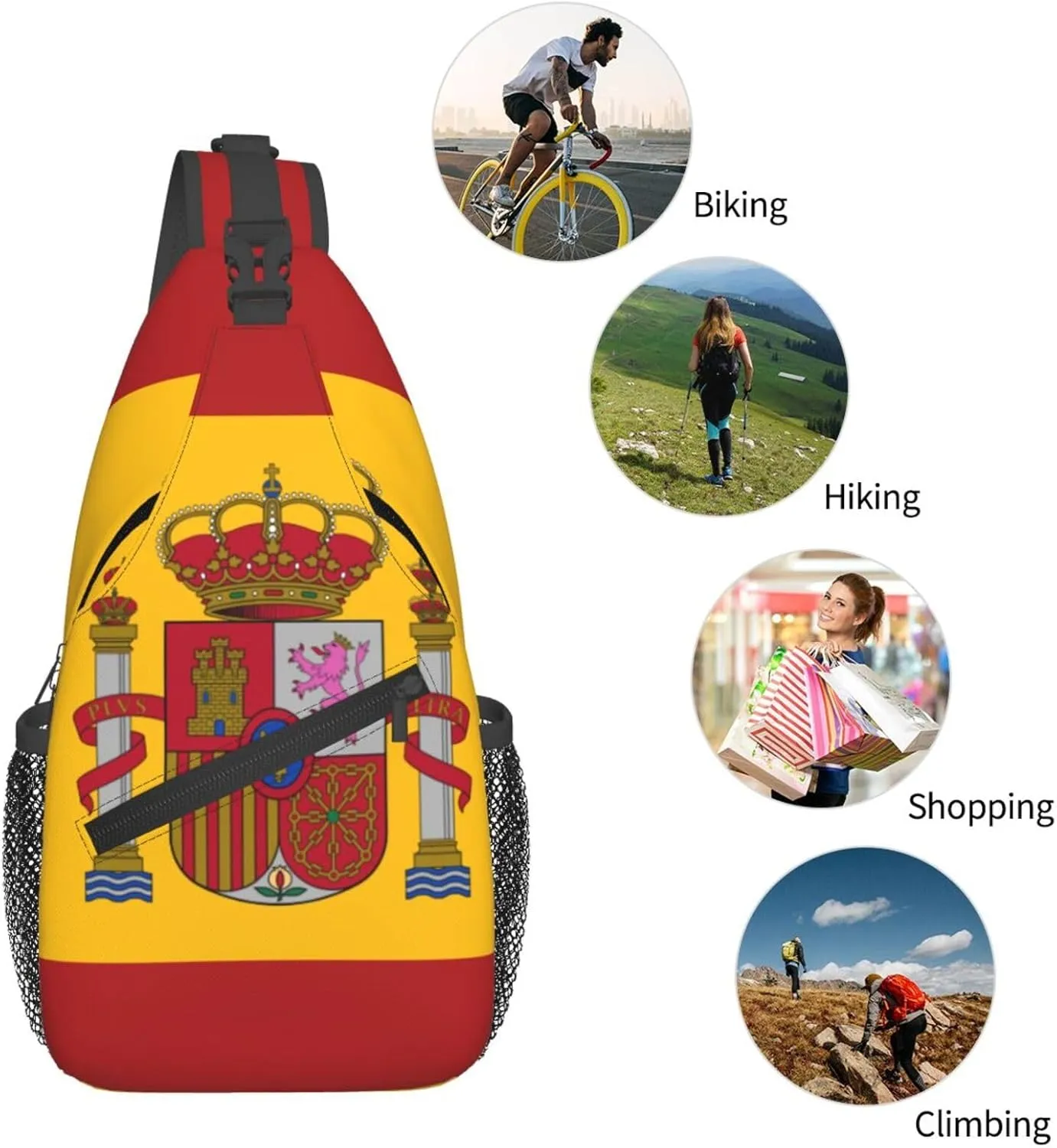 Flag of spain Sling Bag for Men Women Adjustable Shoulder Sling Backpack Lightweight Chest Crossbody Bags for Travel Hiking Daypack Fanny Pack