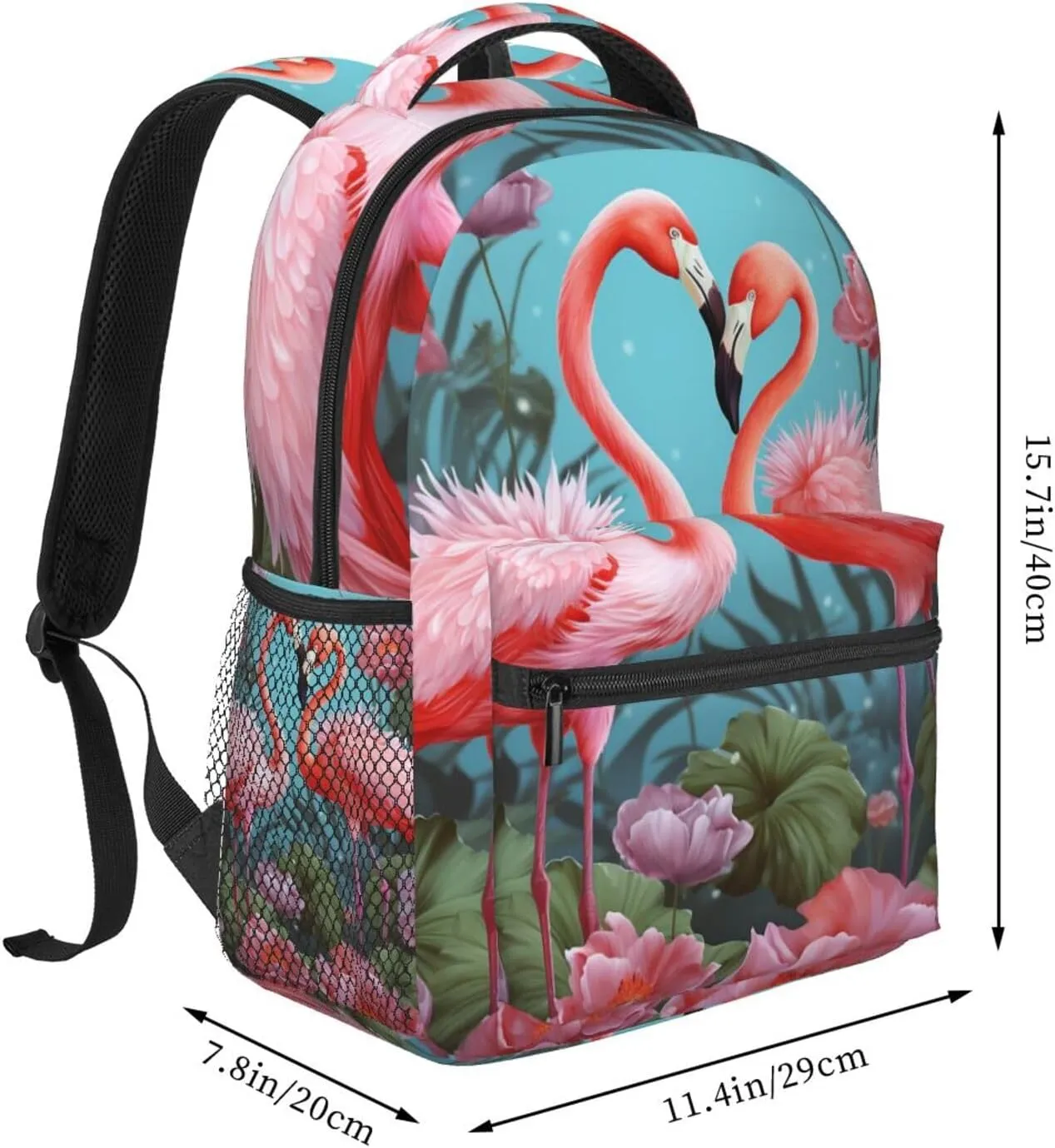 Flamingo Love Flowers Backpack for Men Women Casual Daypack Laptop Backpack Computer Bag Travel Laptop Bag