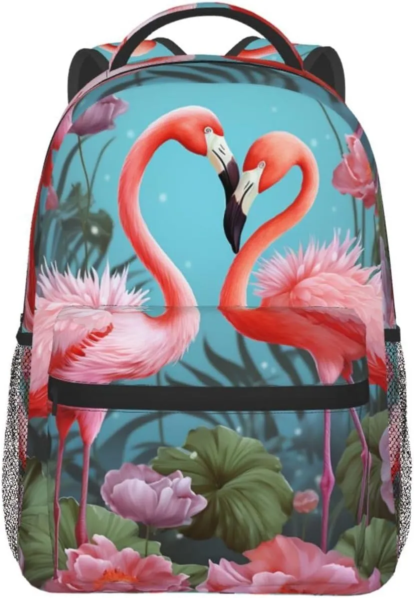 Flamingo Love Flowers Backpack for Men Women Casual Daypack Laptop Backpack Computer Bag Travel Laptop Bag