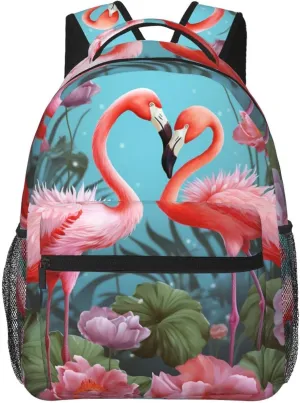 Flamingo Love Flowers Backpack for Men Women Casual Daypack Laptop Backpack Computer Bag Travel Laptop Bag