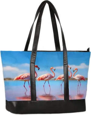 Flamingos Coast Laptop Tote Bag for Women Lightweight Work Purse with Multiple Compartments Fits 13-15.6 Inch Laptop Tablet Shoulder Bag for Office Travel Daily Use