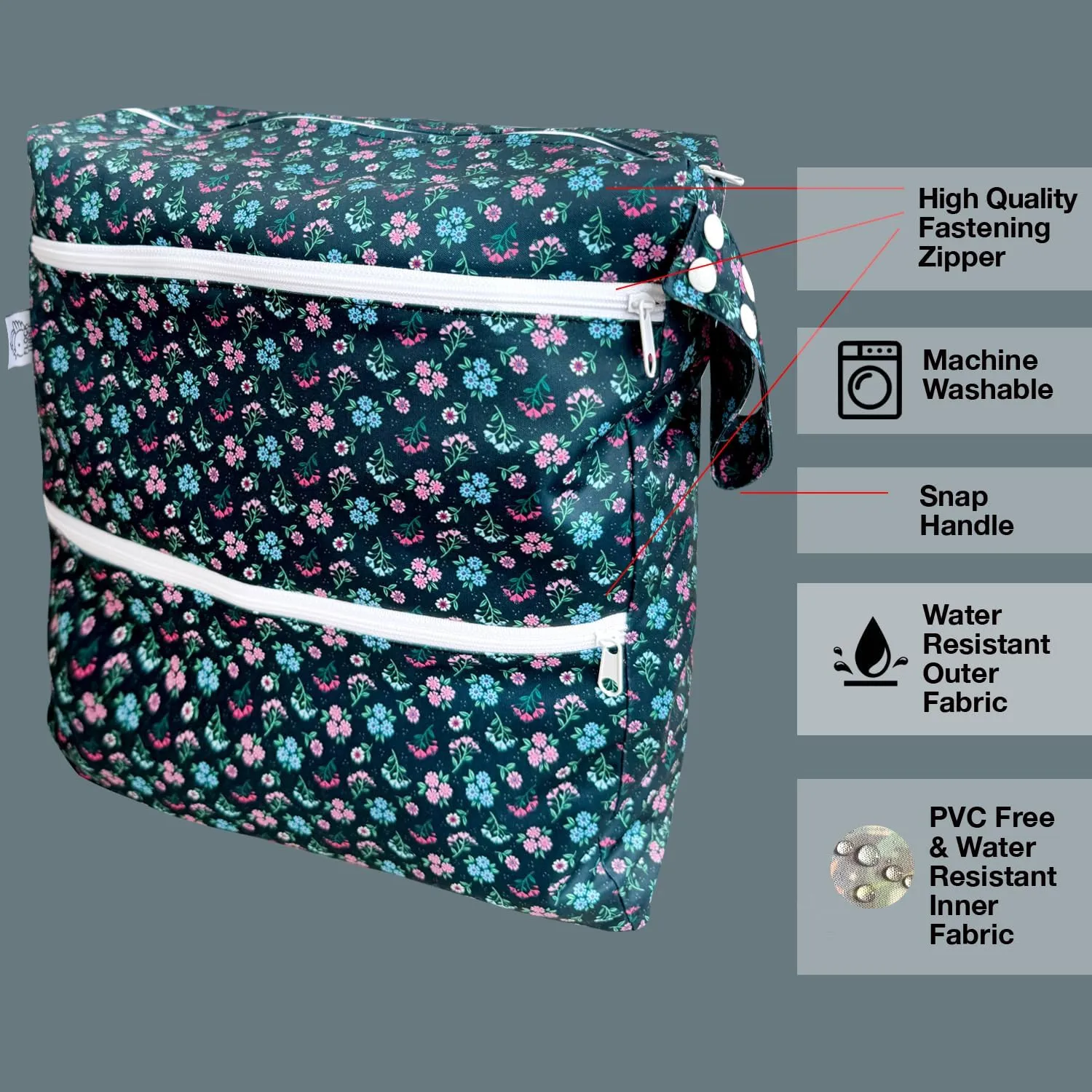 FLOCK THREE 3D Waterproof and Washable Wet Bag Luggage Organiser for Travel storage Stroller Daycare Baby Diapers Yoga Beach Pool Swimsuits Luggage Packing for Travel Accessories (Flower02)