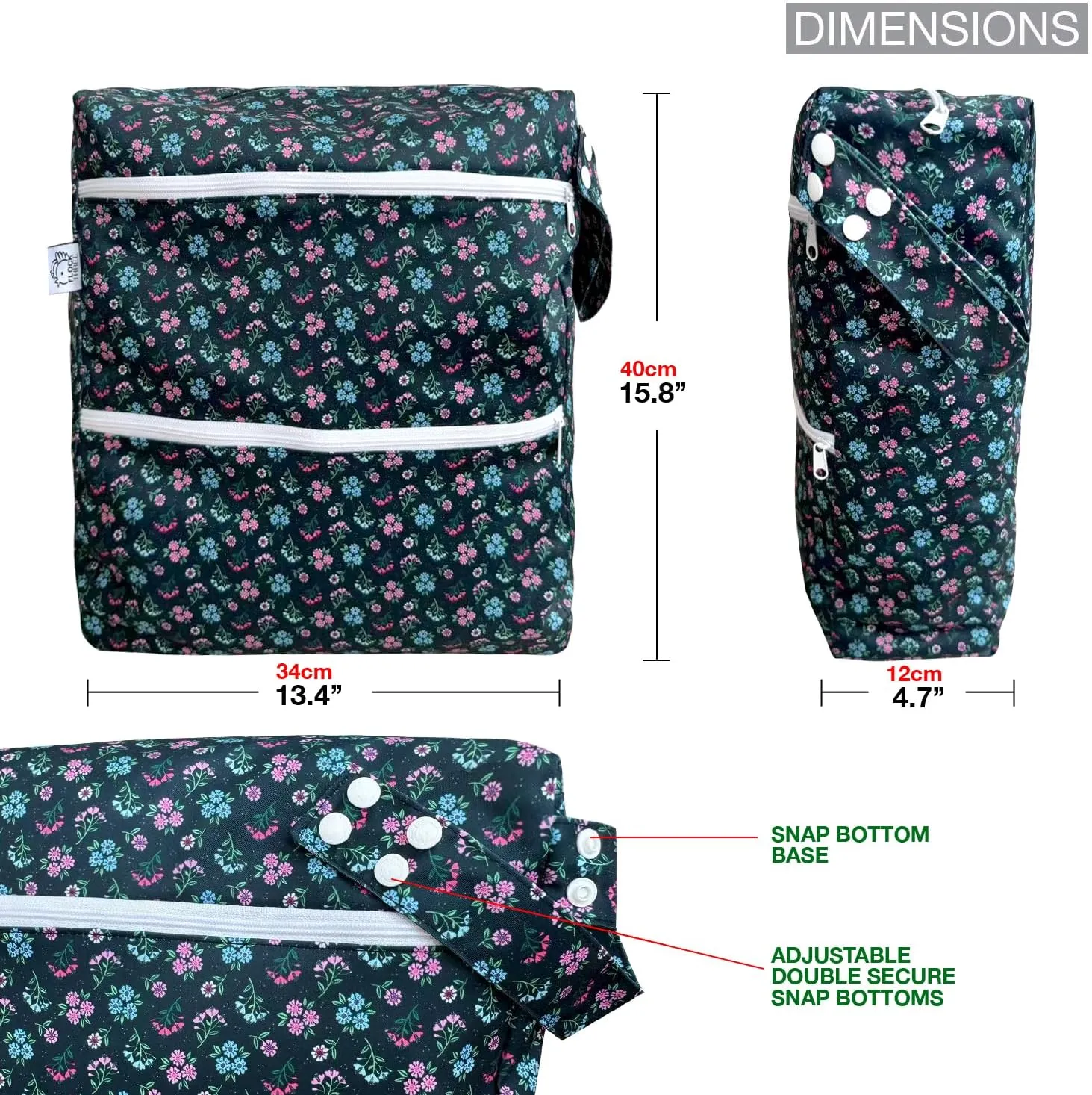 FLOCK THREE 3D Waterproof and Washable Wet Bag Luggage Organiser for Travel storage Stroller Daycare Baby Diapers Yoga Beach Pool Swimsuits Luggage Packing for Travel Accessories (Flower02)