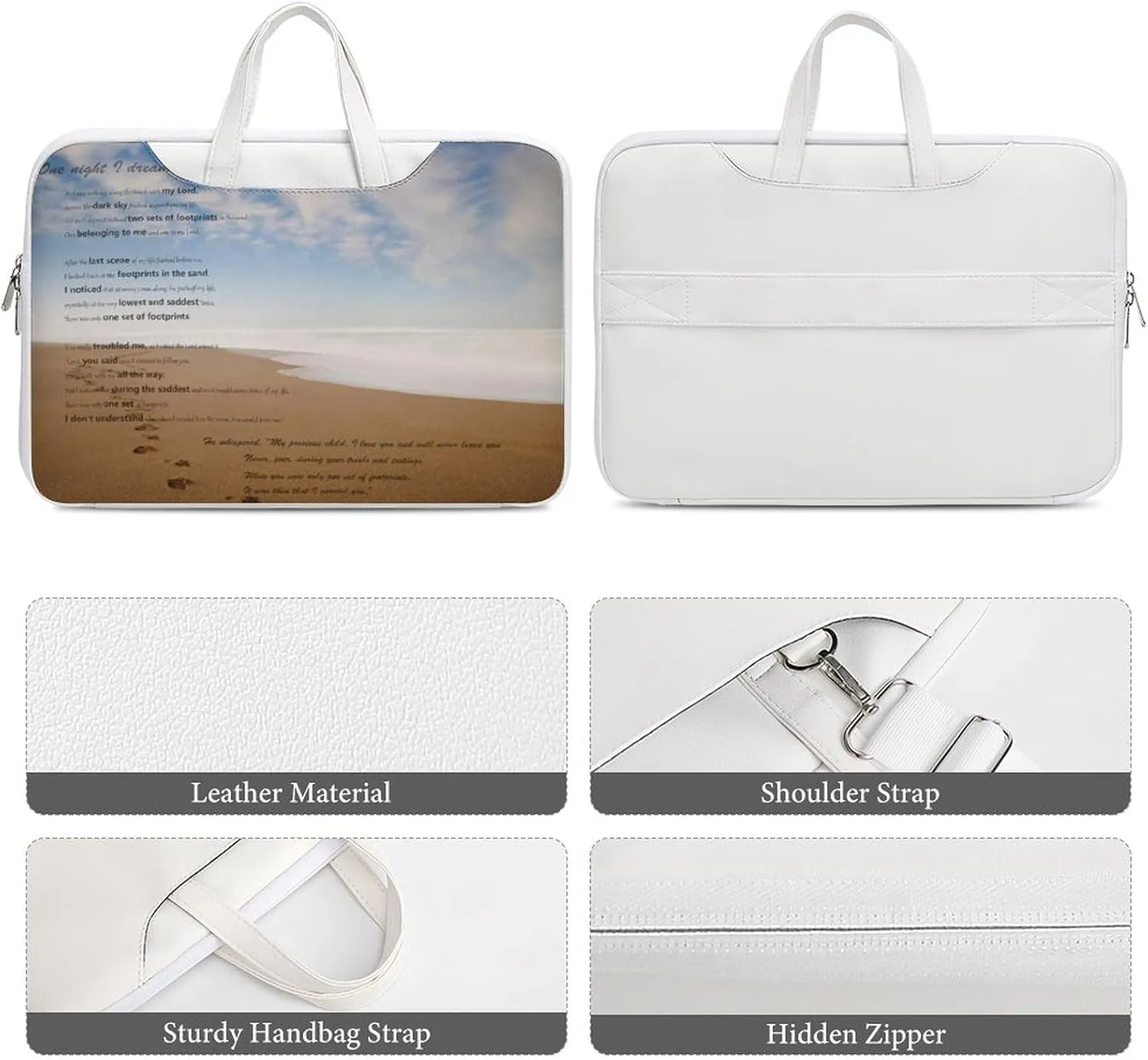 Floral Cherry Blossoms Leather Computer Bag with Multiple Sizes to Choose From, Convenient to Carry