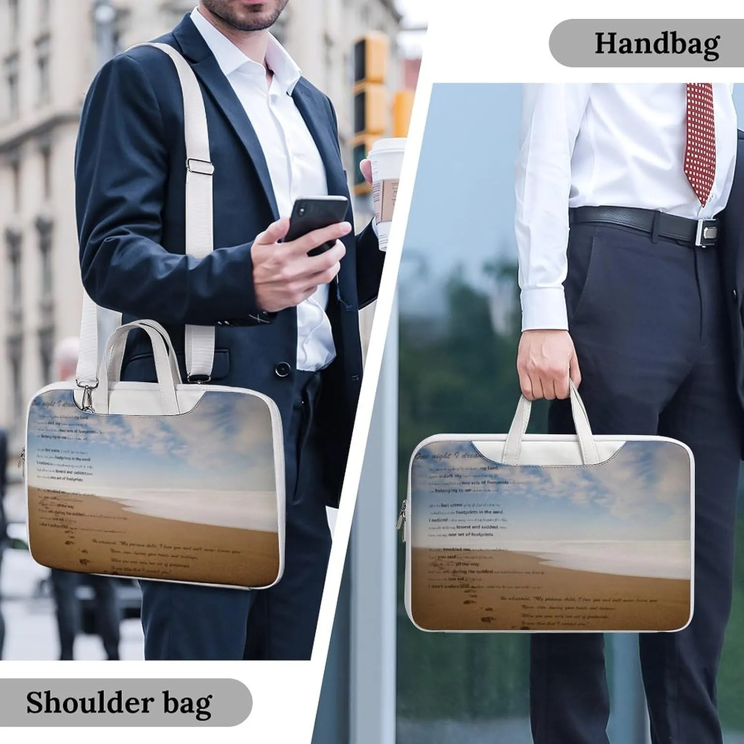 Floral Cherry Blossoms Leather Computer Bag with Multiple Sizes to Choose From, Convenient to Carry