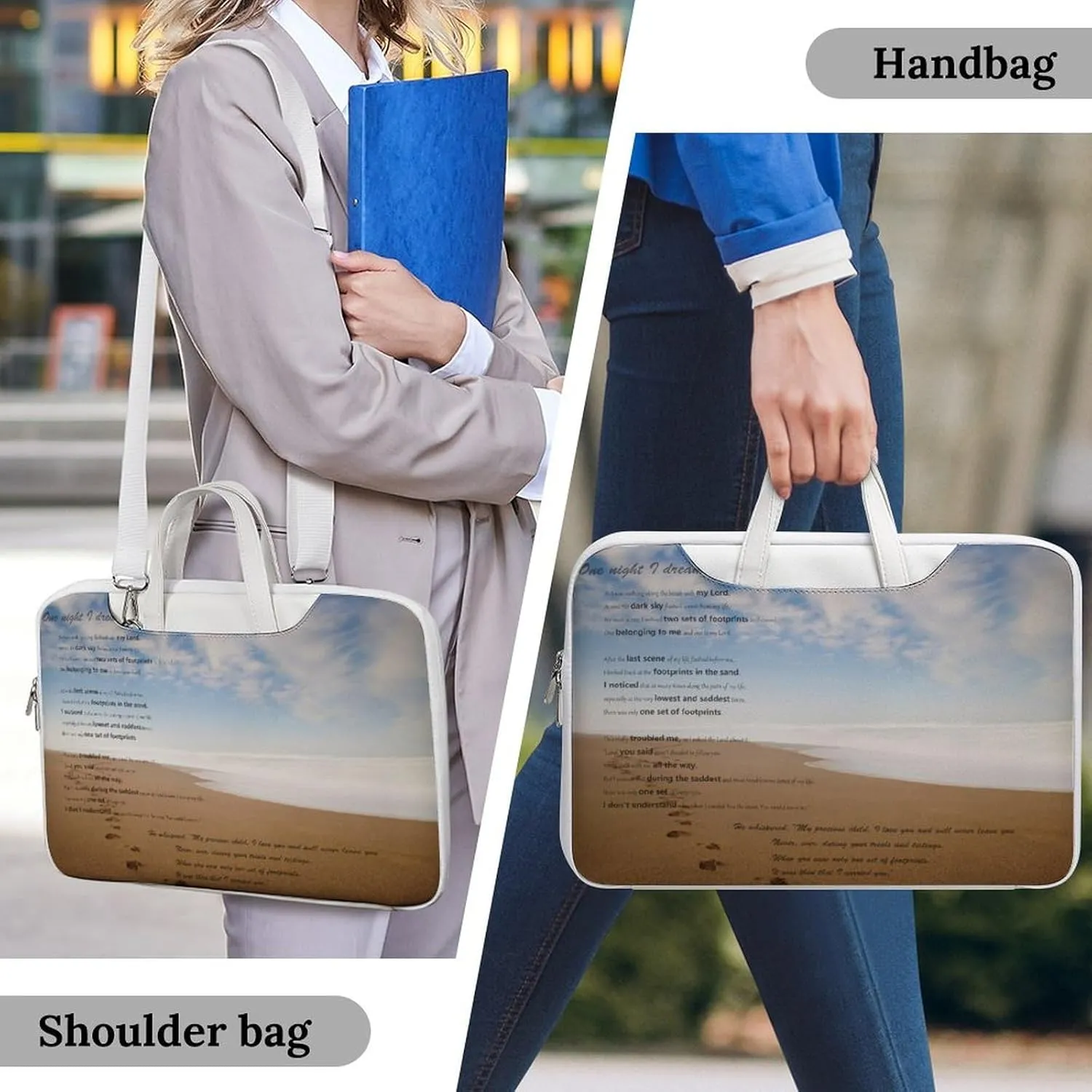 Floral Cherry Blossoms Leather Computer Bag with Multiple Sizes to Choose From, Convenient to Carry