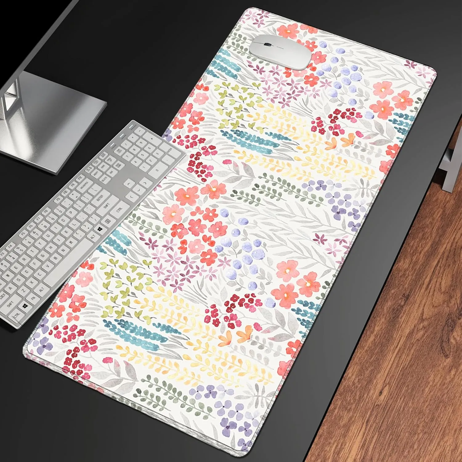 Floral Gaming Mouse Pad Large Desk Mat XXL Mouse Pad Botanical Non-Slip Rubber Base Keyboard Pad Waterproof Desktop Mat for Laptop Computer Work Game Home Office-Meadow with Flowers