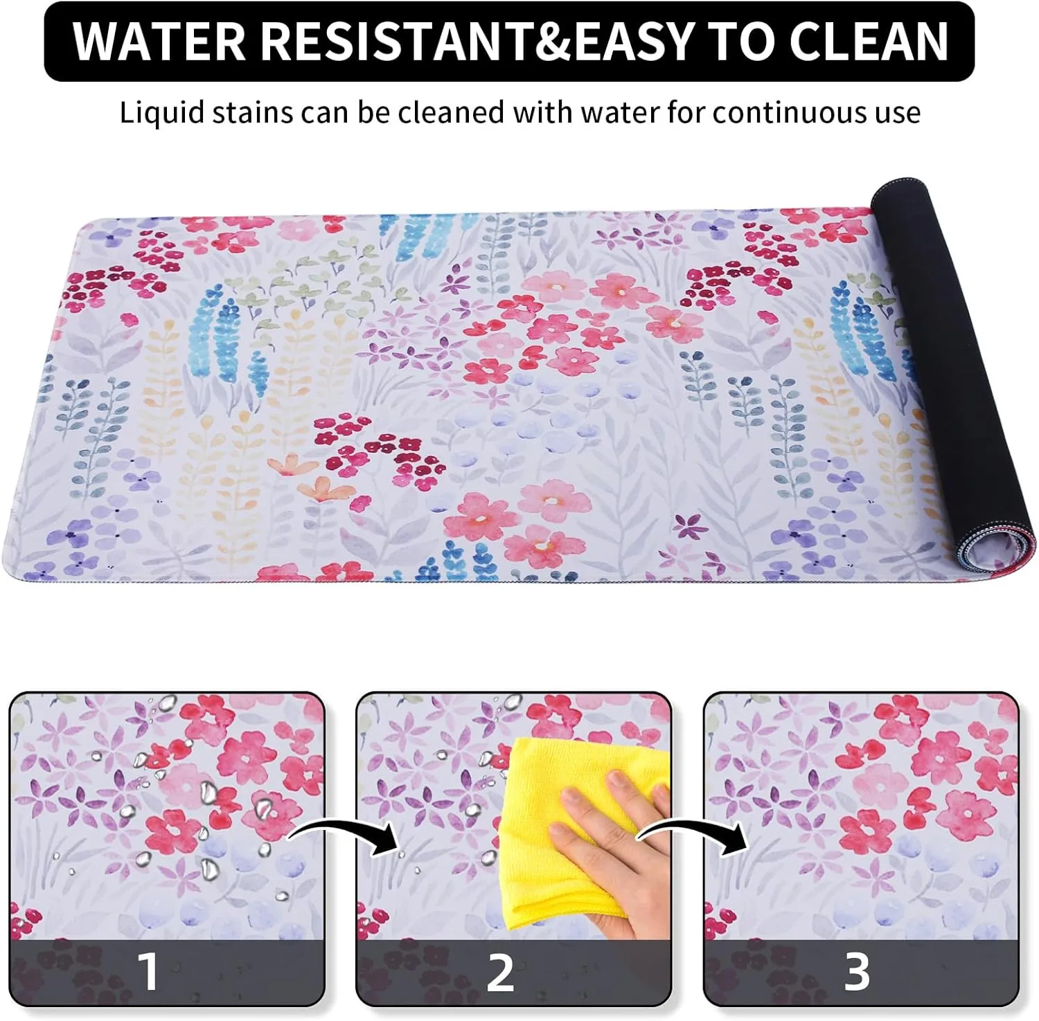 Floral Gaming Mouse Pad Large Desk Mat XXL Mouse Pad Botanical Non-Slip Rubber Base Keyboard Pad Waterproof Desktop Mat for Laptop Computer Work Game Home Office-Meadow with Flowers