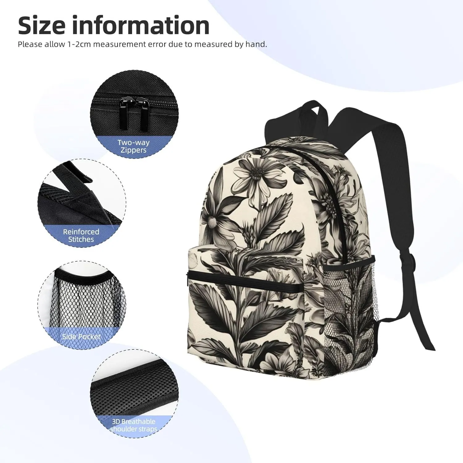 Floral Herbs Botanical Pattern Backpack Cute Print Bookbag Women Travel Casual Water-resistant Backpack Travel Bag bags
