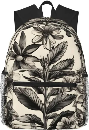 Floral Herbs Botanical Pattern Backpack Cute Print Bookbag Women Travel Casual Water-resistant Backpack Travel Bag bags