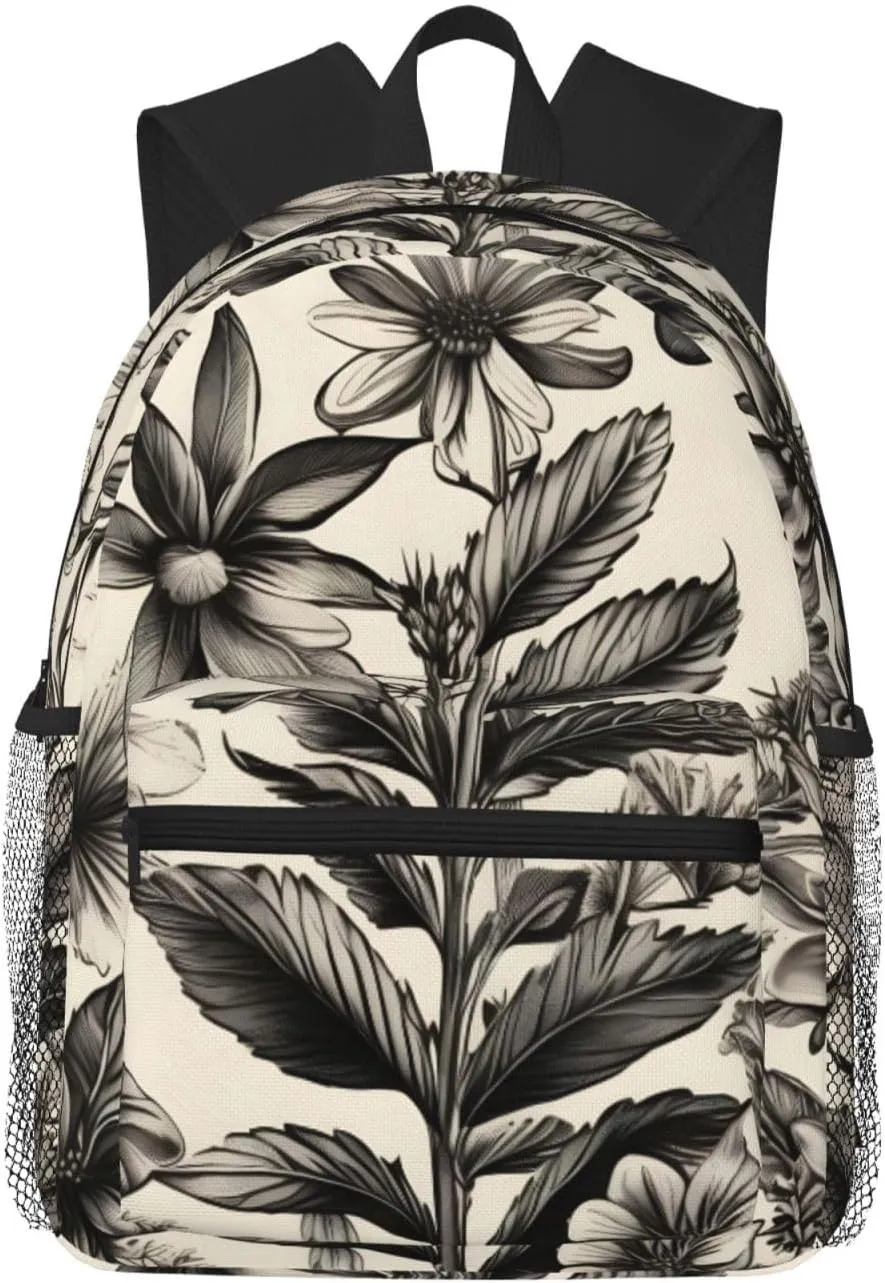 Floral Herbs Botanical Pattern Backpack Cute Print Bookbag Women Travel Casual Water-resistant Backpack Travel Bag bags