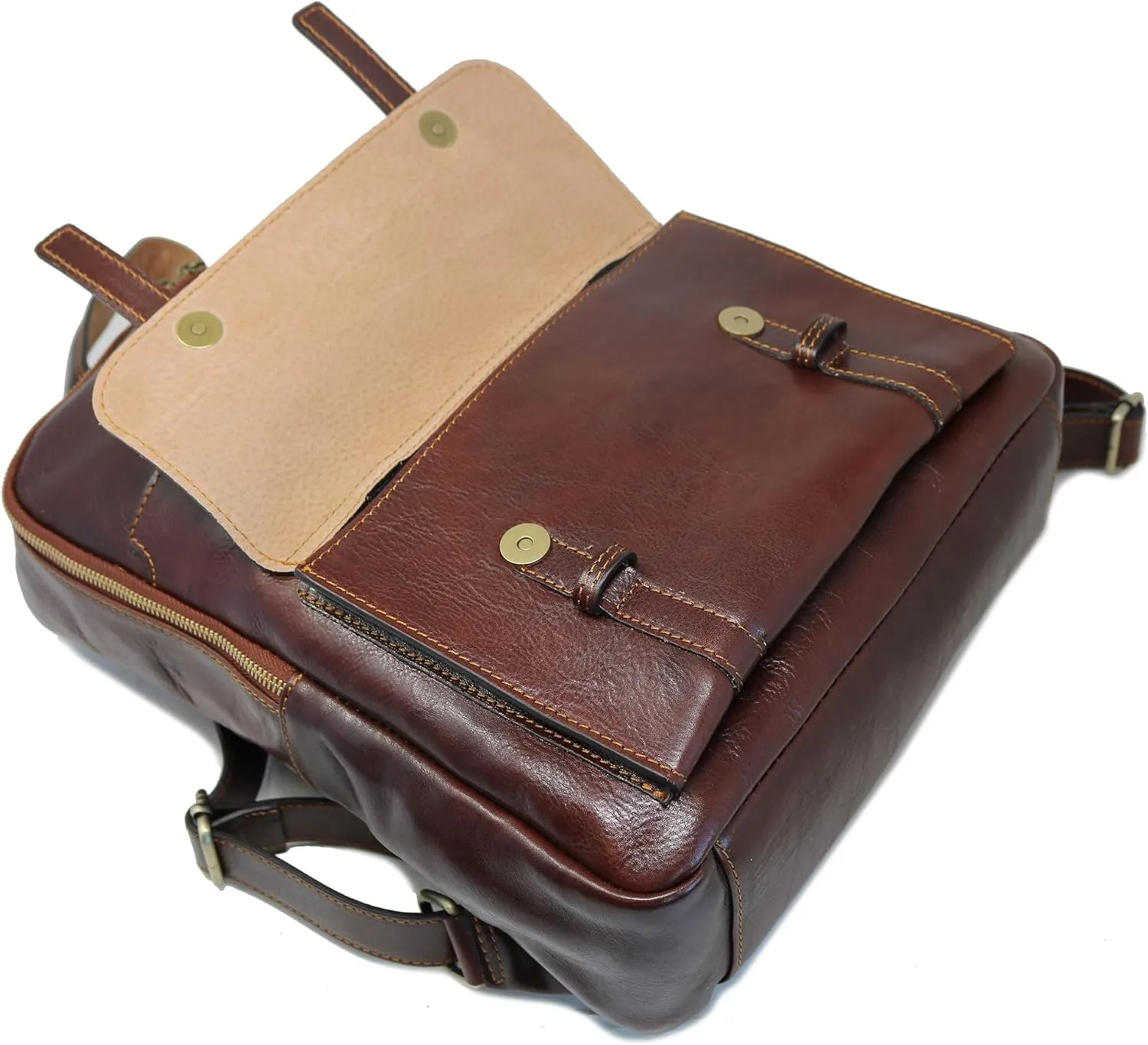 Floto Sabina Leather Backpack Shoulder Bag Knapsack with Laptop Pocket (Vecchio Brown)
