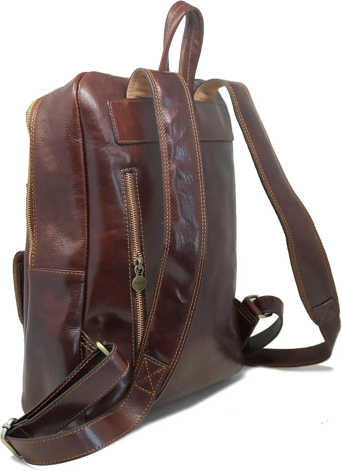 Floto Sabina Leather Backpack Shoulder Bag Knapsack with Laptop Pocket (Vecchio Brown)
