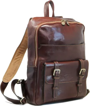 Floto Sabina Leather Backpack Shoulder Bag Knapsack with Laptop Pocket (Vecchio Brown)