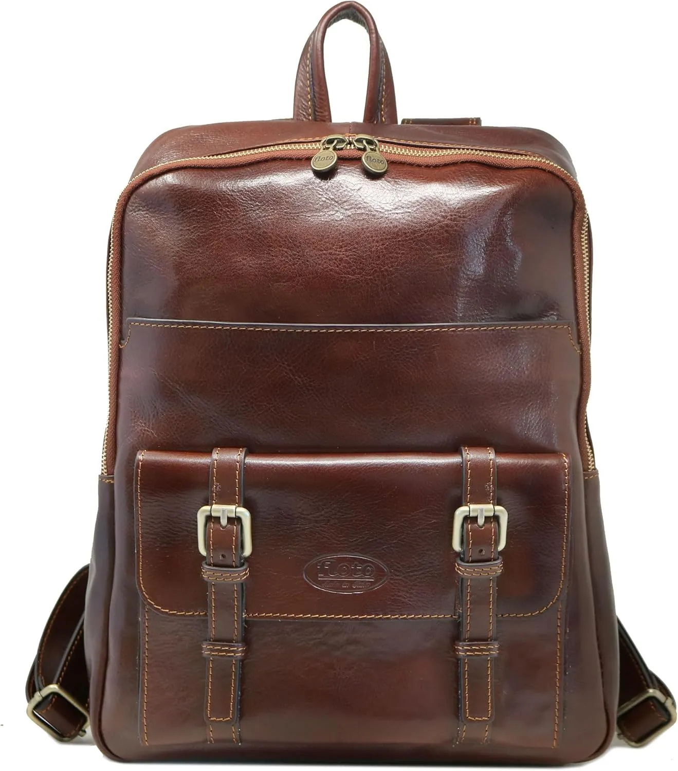 Floto Sabina Leather Backpack Shoulder Bag Knapsack with Laptop Pocket (Vecchio Brown)
