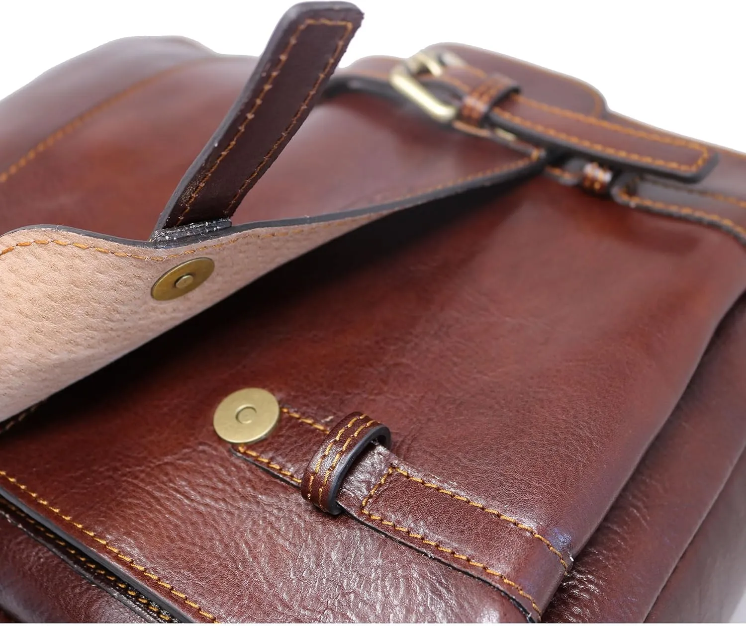 Floto Sabina Leather Backpack Shoulder Bag Knapsack with Laptop Pocket (Vecchio Brown)