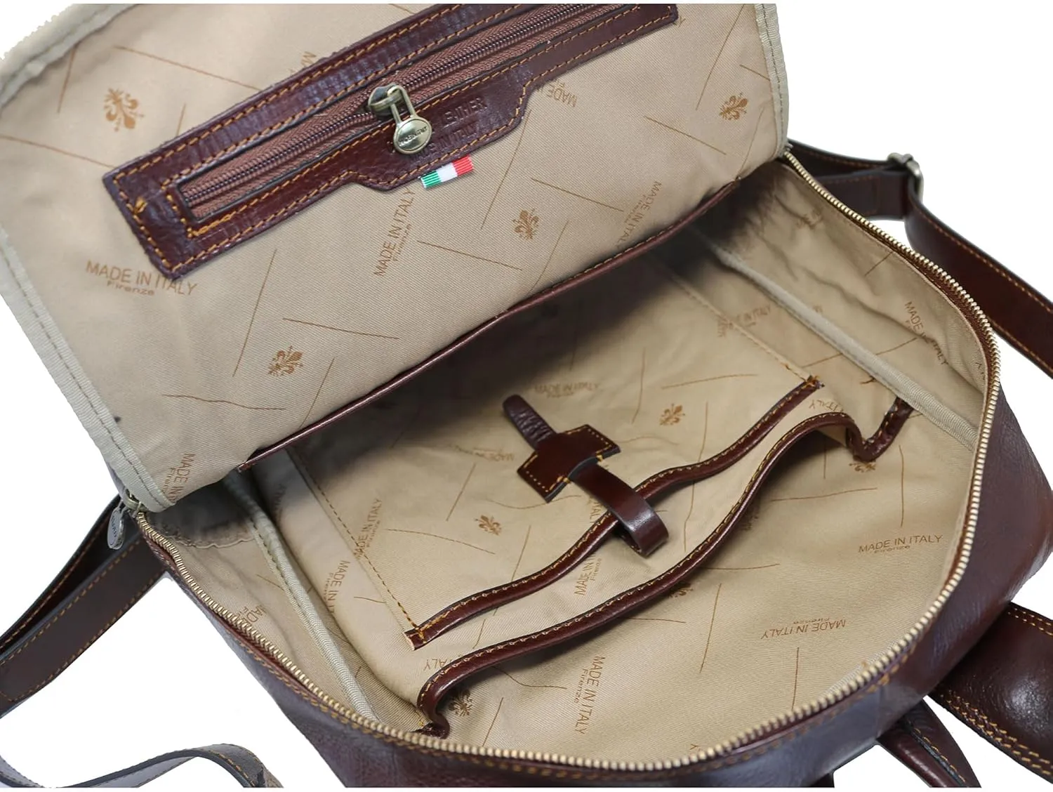 Floto Sabina Leather Backpack Shoulder Bag Knapsack with Laptop Pocket (Vecchio Brown)