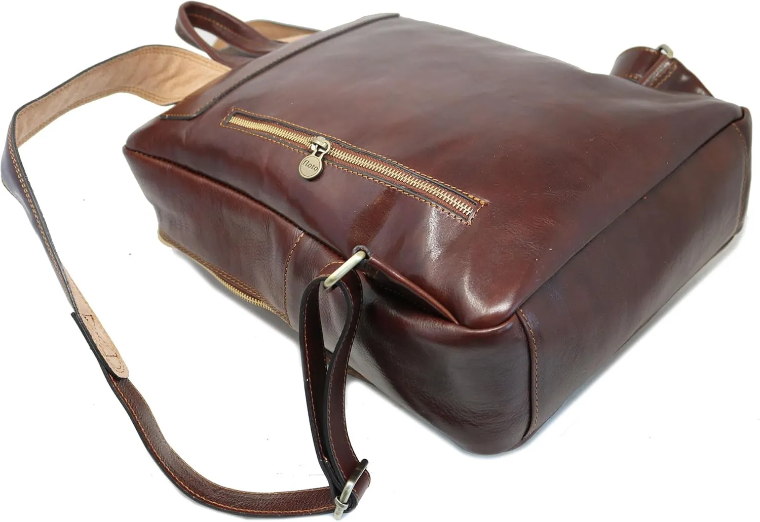 Floto Sabina Leather Backpack Shoulder Bag Knapsack with Laptop Pocket (Vecchio Brown)