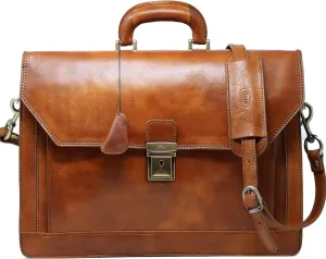 Floto Venezia Leather Briefcase Attache Laptop Bag in Tobacco Brown Men's