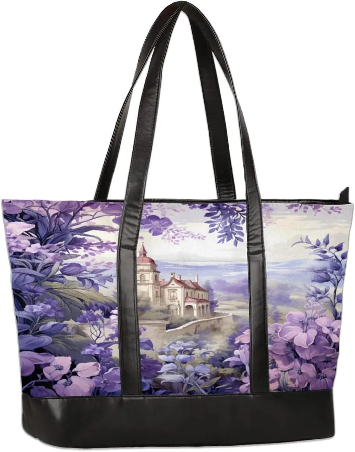 Flower Castle Watercolour Laptop Tote Bag for Women Lightweight Work Purse with Multiple Compartments Fits 13-15.6 Inch Laptop Tablet Shoulder Bag for Office Travel Daily Use