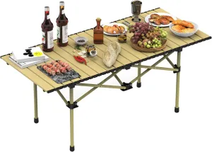Folding Camping Table, Portable Carbon Steel Picnic Table with Carry Bag, Lightweight Large Travel Camping Table for Outdoor/Indoor Picnic Barbecue Grill Hiking Beach Patio, 4-6 Person