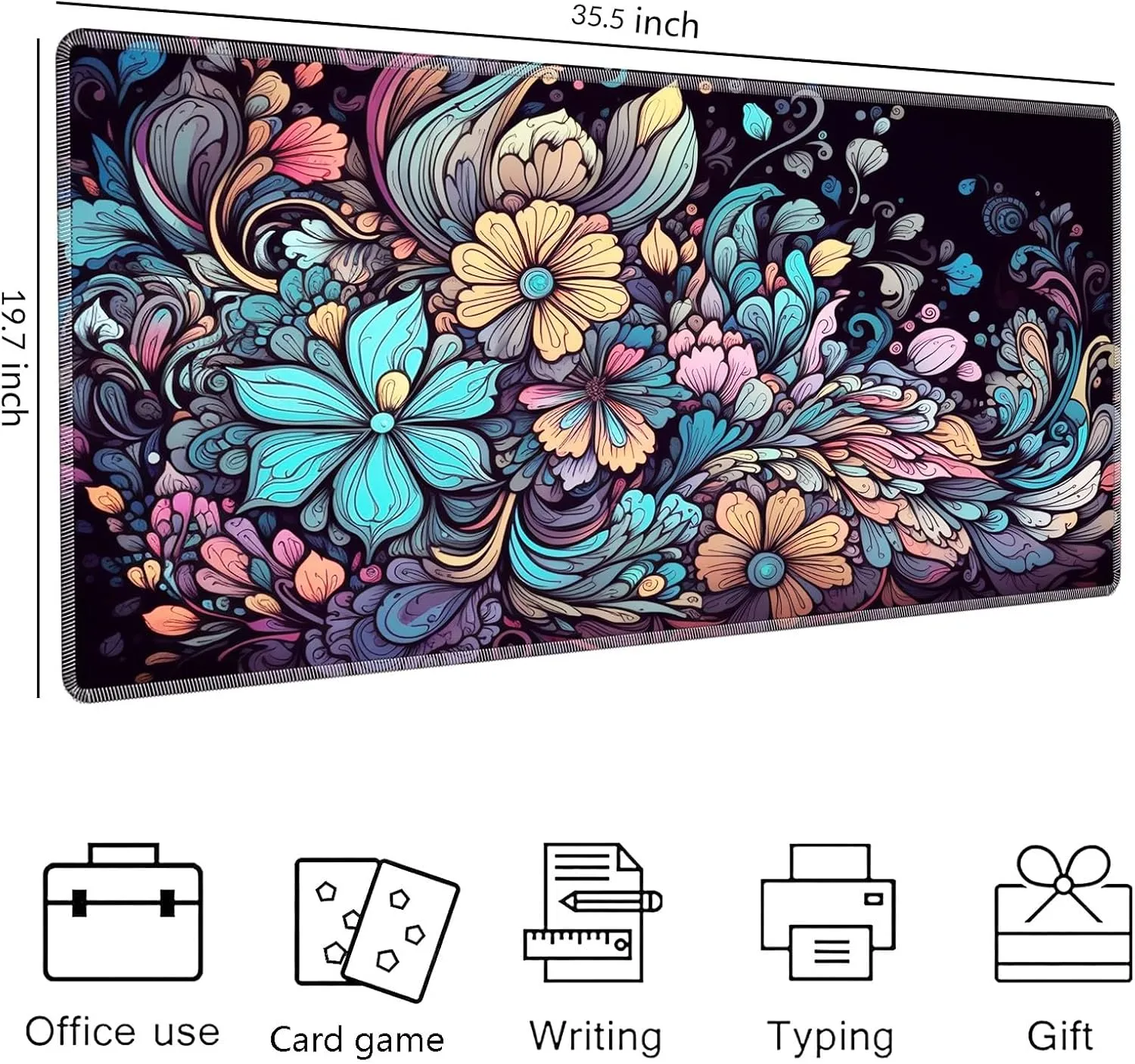 for MTG Playmat,Card Playmat Stitched with Magic Zone for MTG Card Game Playing,(35.5x19.7 in) Card Playmats Smooth Cloth Surface Non-Slip Silicone Bottom Battle Game Mat-Colorful Flower