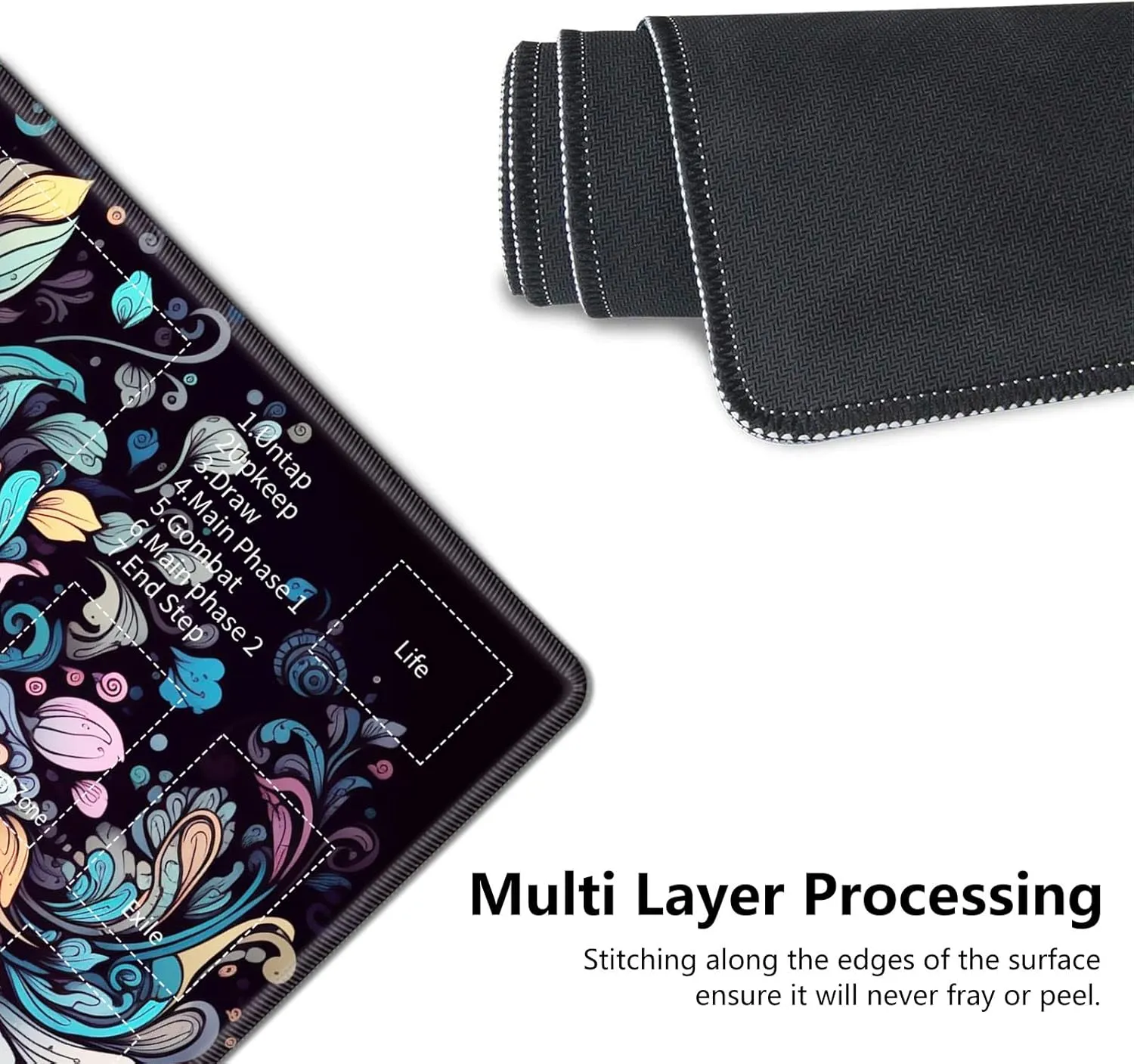 for MTG Playmat,Card Playmat Stitched with Magic Zone for MTG Card Game Playing,(35.5x19.7 in) Card Playmats Smooth Cloth Surface Non-Slip Silicone Bottom Battle Game Mat-Colorful Flower