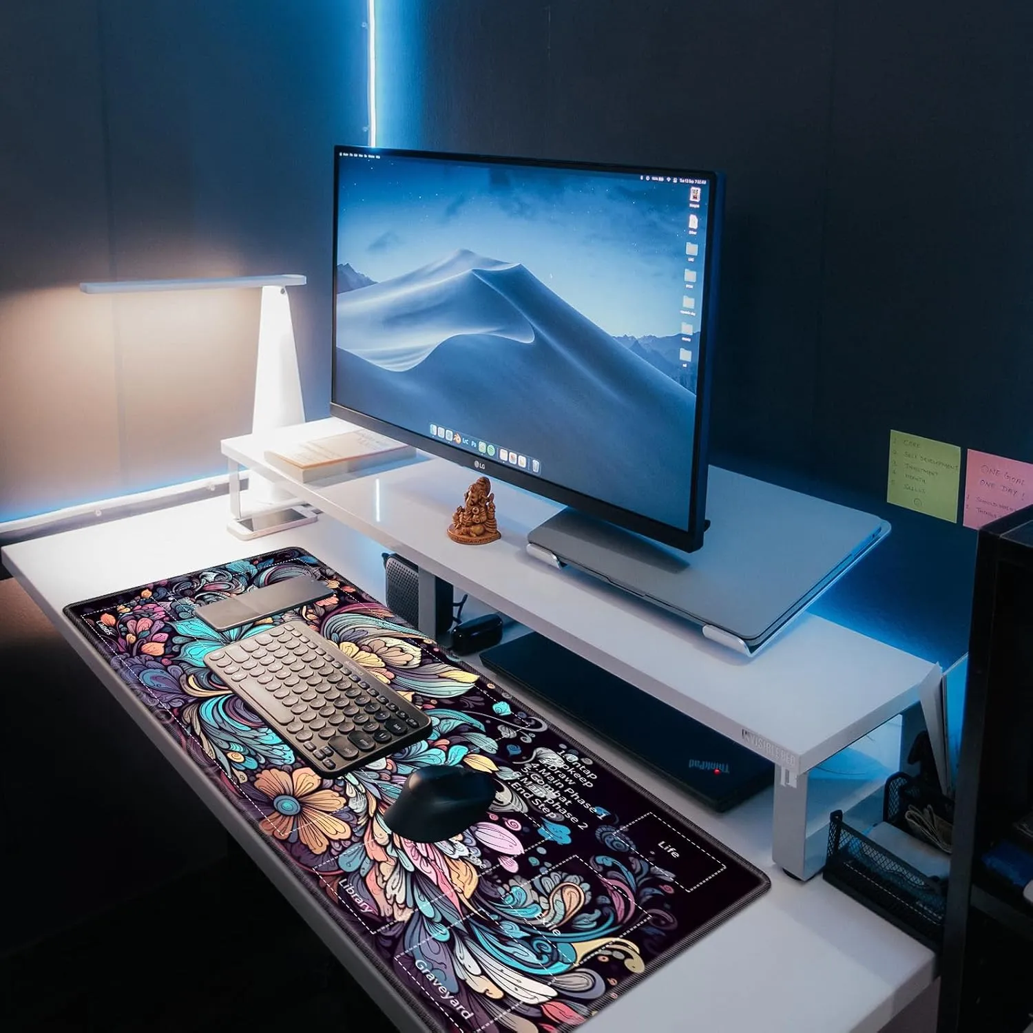 for MTG Playmat,Card Playmat Stitched with Magic Zone for MTG Card Game Playing,(35.5x19.7 in) Card Playmats Smooth Cloth Surface Non-Slip Silicone Bottom Battle Game Mat-Colorful Flower