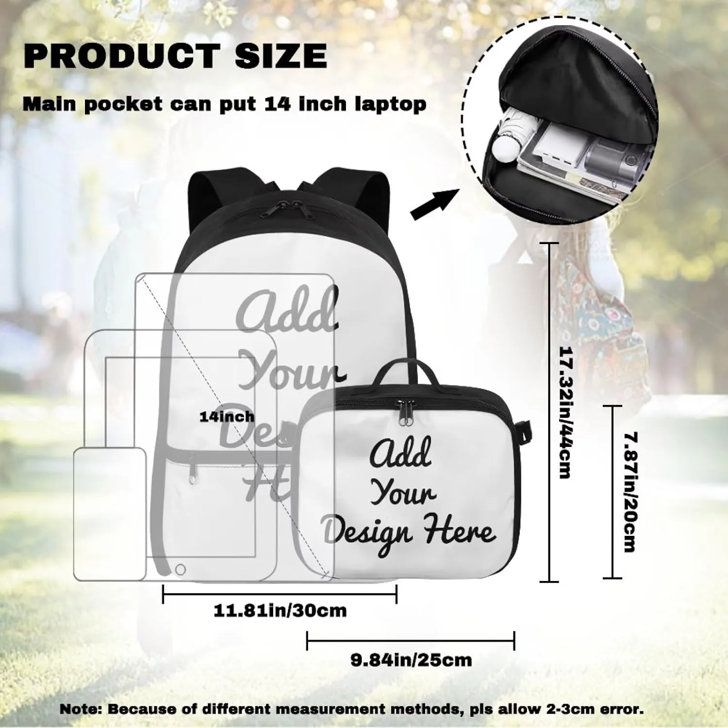 FOR U DESIGNS Kids Bookbag Lunch Box Combo 17 Inch Custom Backpack Personalized with Insulated Lunchbag Adjustable Straps for Elementary Girls Outdoor Picnics Classroom