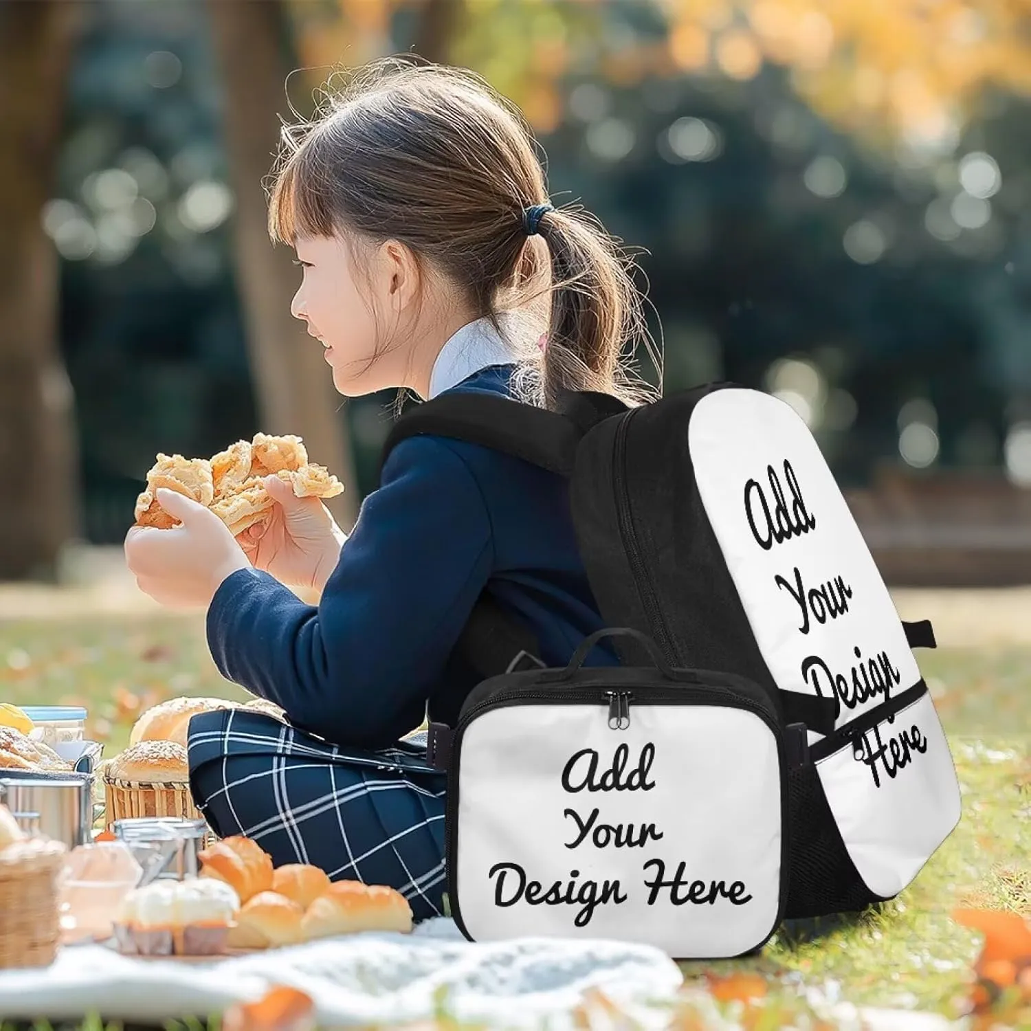 FOR U DESIGNS Kids Bookbag Lunch Box Combo 17 Inch Custom Backpack Personalized with Insulated Lunchbag Adjustable Straps for Elementary Girls Outdoor Picnics Classroom