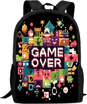 FREE LION Gaming Backpack for Boys Gamer Backpack Kids Video Game Backpack for Teens & Kids, 17 Inch Large Elementary Middle High School Backpacks for School & Travel, Colorful Vintage Style