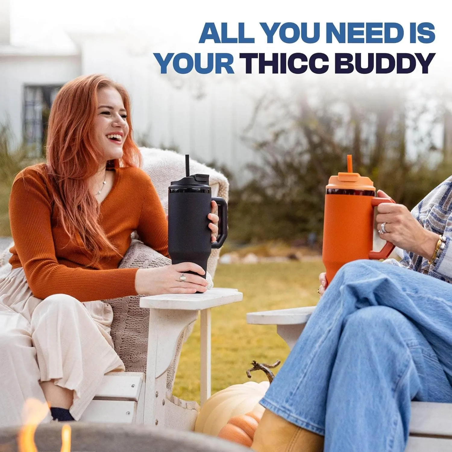 Frost Buddy Thicc Buddy - 40 oz Stainless Steel Vacuum Insulated Tumbler with Lid and Straw for Water - Travel Mug Cupholder Friendly - Gifts for Women Men Him Her (White)