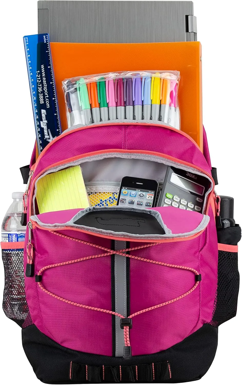 FUEL Hiking Backpack for Women Men Terra Sport, Travel, College, Gym, Work with Laptop Sleeve, Bungee, 18 Inches, Magenta Orchid