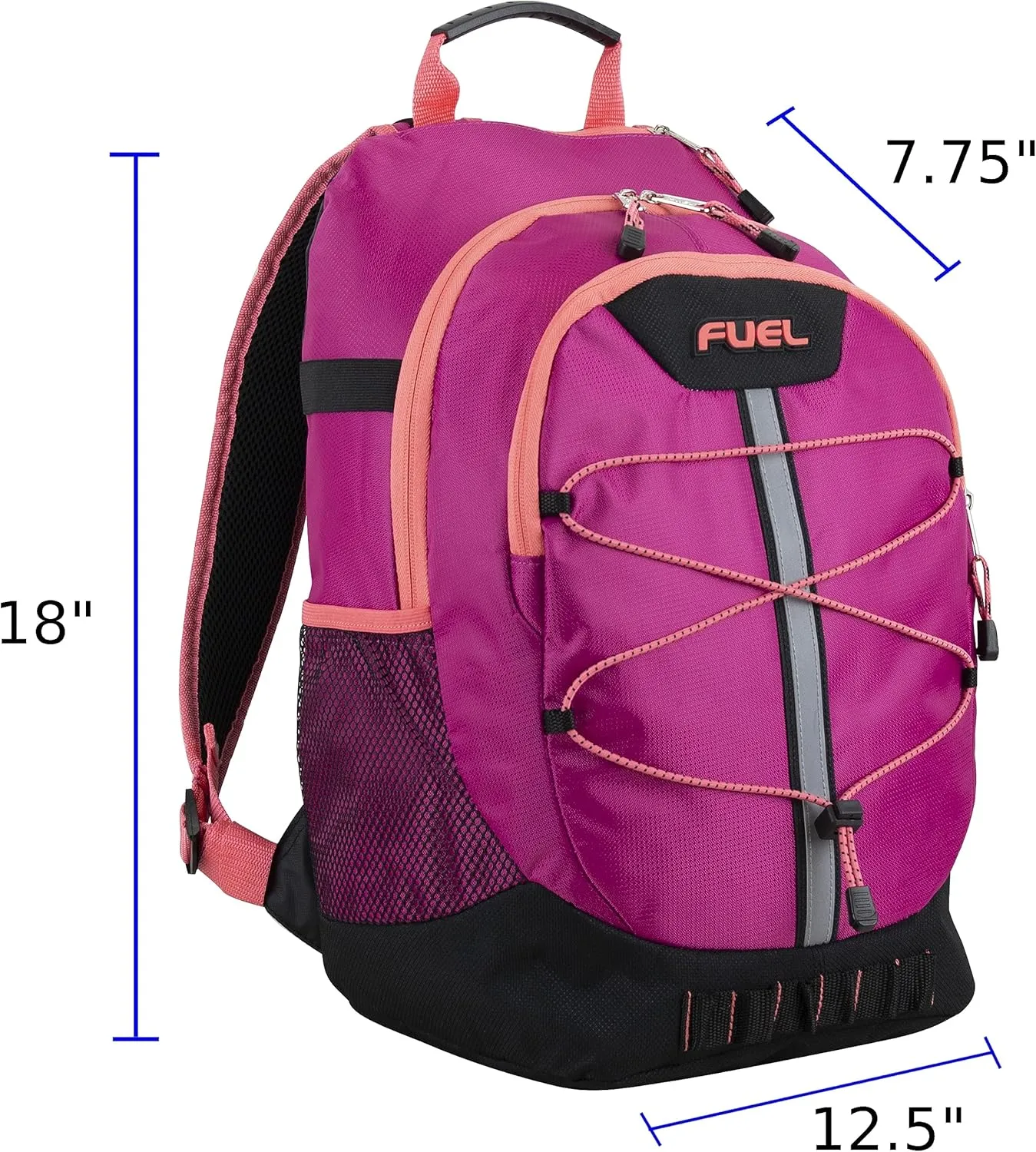 FUEL Hiking Backpack for Women Men Terra Sport, Travel, College, Gym, Work with Laptop Sleeve, Bungee, 18 Inches, Magenta Orchid