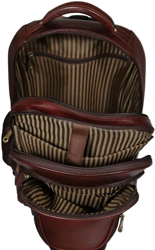 Full Grain Leather Backpack Travel Trolley Bag 18 Inch Cabin Size Leather Trolley Heavy Duty Backpack Bag (Brown)