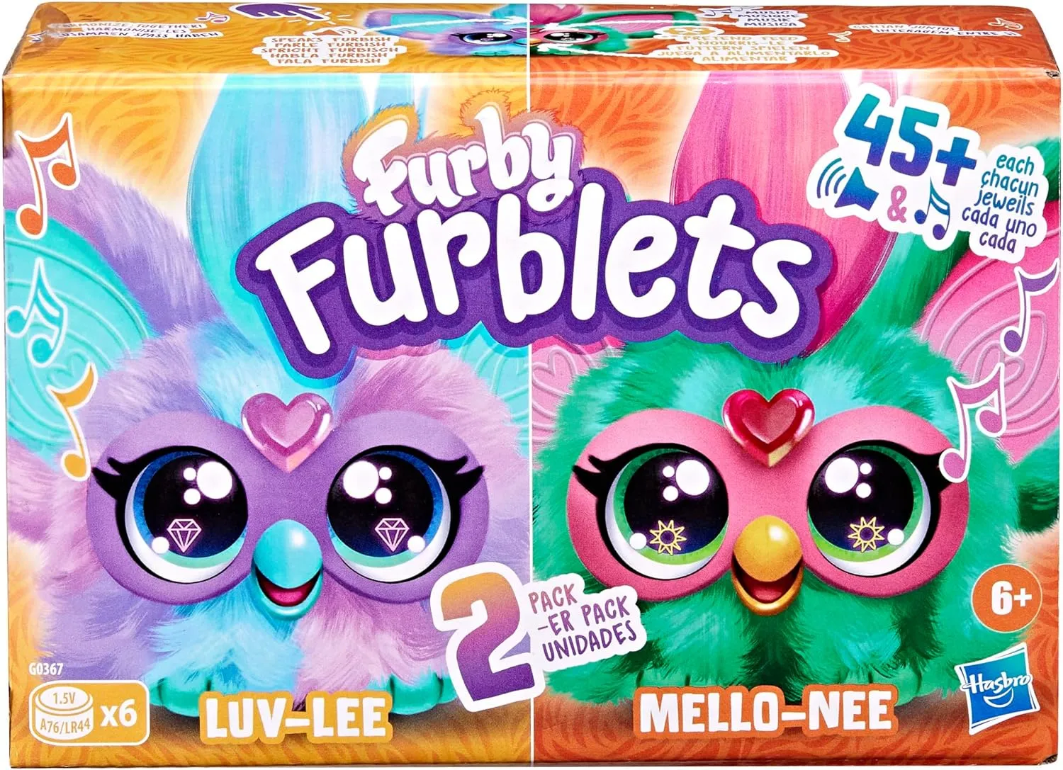 Furby Furblets 2-Pack, Mini Friends Luv-Lee & Mello-Nee, 45  Sounds Each, Music & Furbish Phrases, Electronic Plush Toys, Red/Green & Purple/Blue, Ages 6  (Amazon Exclusive)
