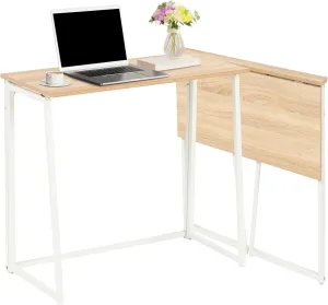 FurnitureR Folding Desk, 31.5 Inches Foldable Simple Laptop Table, Space Saving Computer Study Desk Compact Writing Workstation for Small Space, Light Oak