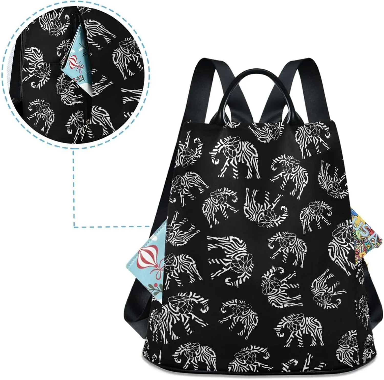 Fustylead Abstract Elephant Symbols Backpack Purse for Women Anti Theft Fashion Back Pack Shoulder Bag