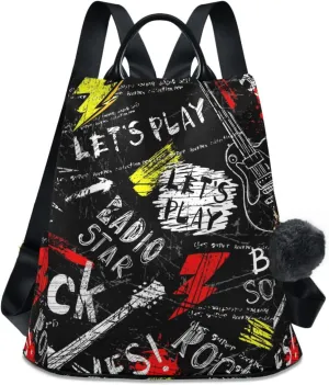 Fustylead Abstract Guitar Headphones Spray Paint Talk To Rock Stars Backpack Purse for Women Fashion Ladies Shoulder Bags Large Travel Bag
