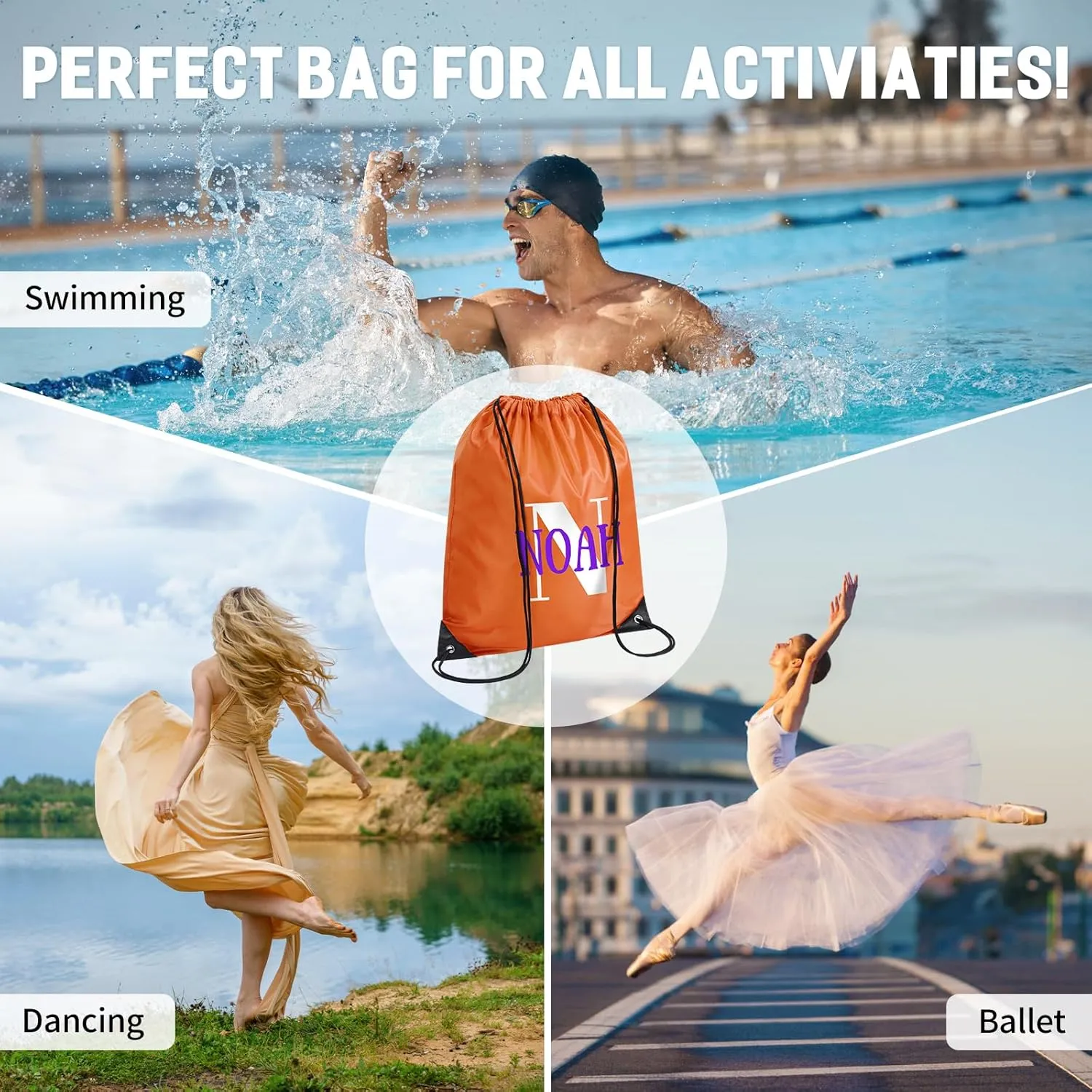 Fyore Custom Drawstring Backpacks, 200 Pack Personalized Drawstring Sports Bags with Your Monograms for Gym Beach Climb Trips Party Events- 13.4x17Inch,12 Colors