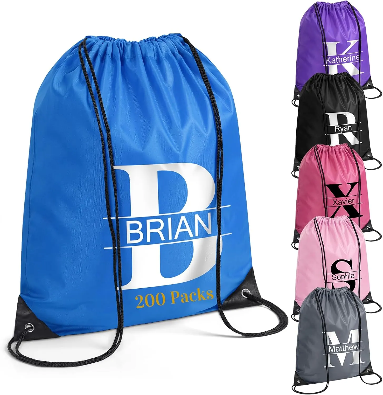 Fyore Custom Drawstring Backpacks, 200 Pack Personalized Drawstring Sports Bags with Your Monograms for Gym Beach Climb Trips Party Events- 13.4x17Inch,12 Colors