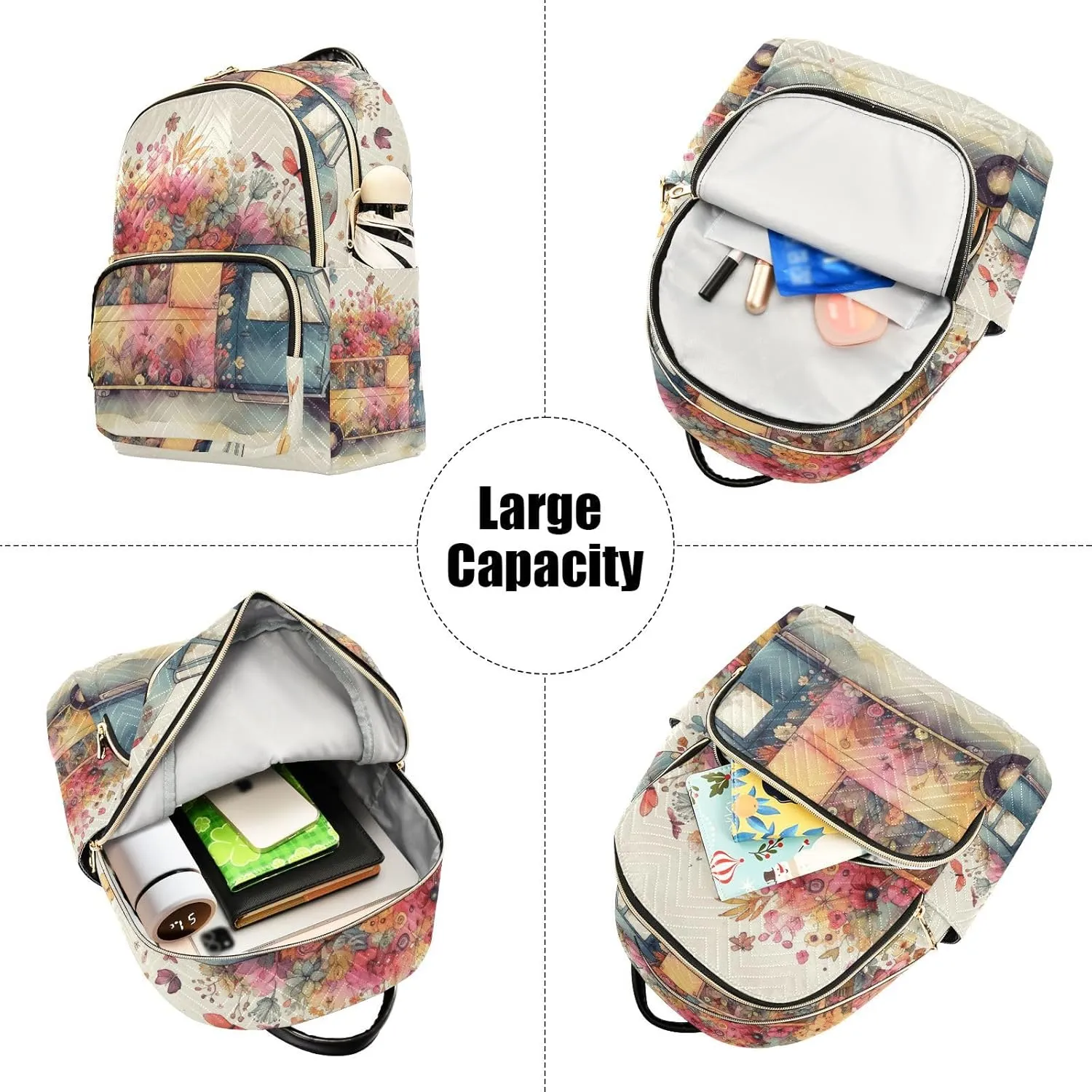 GAIGEO Colorful Flowers Butterfly Spring Truck Womens Daily Backpack, Casual Daypacks, Women Backpack for Travel, S