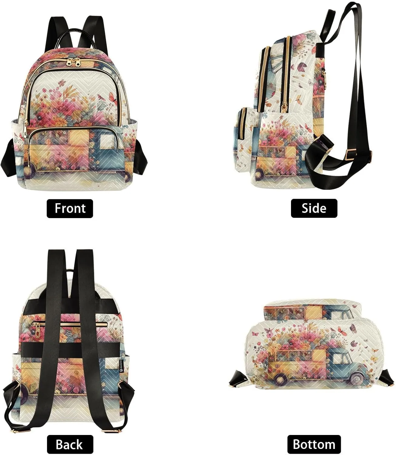 GAIGEO Colorful Flowers Butterfly Spring Truck Womens Daily Backpack, Casual Daypacks, Women Backpack for Travel, S