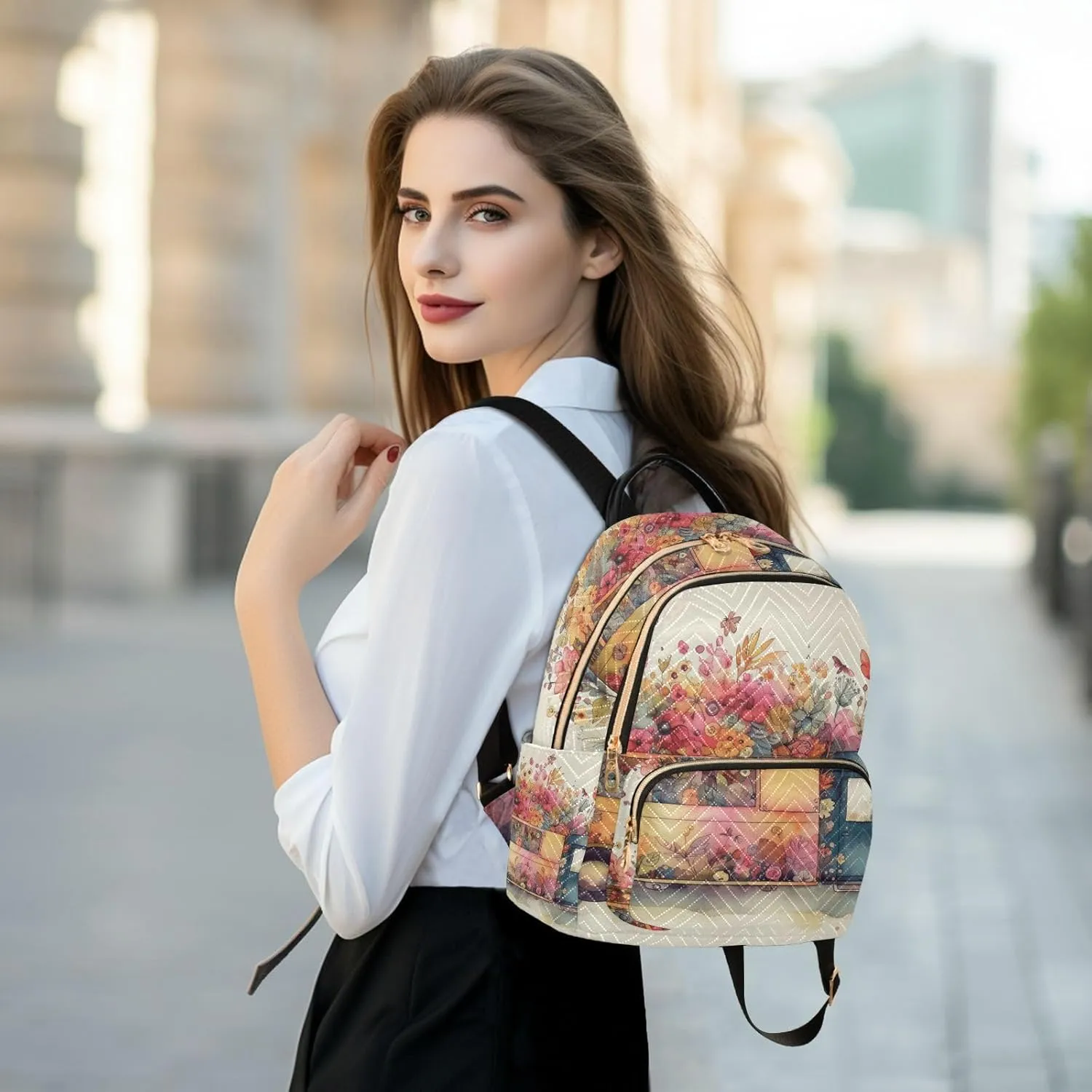 GAIGEO Colorful Flowers Butterfly Spring Truck Womens Daily Backpack, Casual Daypacks, Women Backpack for Travel, S