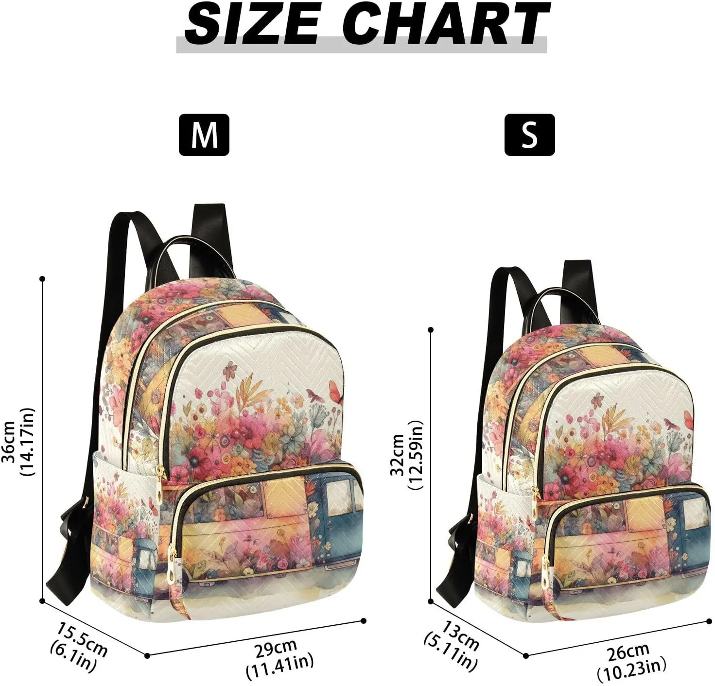 GAIGEO Colorful Flowers Butterfly Spring Truck Womens Daily Backpack, Casual Daypacks, Women Backpack for Travel, S